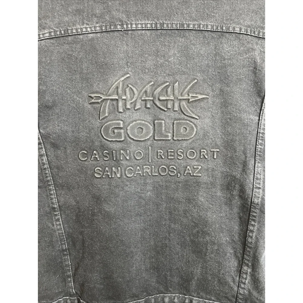 Vintage Black Tyca Denim Jean Jacket Apache Gold Embossed Made in USA‎ Rare XL